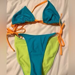 Colorful Bikini Set - Blue and Neon Green